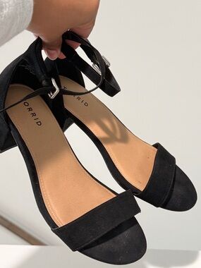 Torri Black Suede Ankle-Strap Block Heel Sandals
